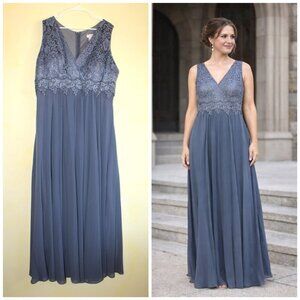 Cinderella Slate Blue Lace Bodice Maxi Dress